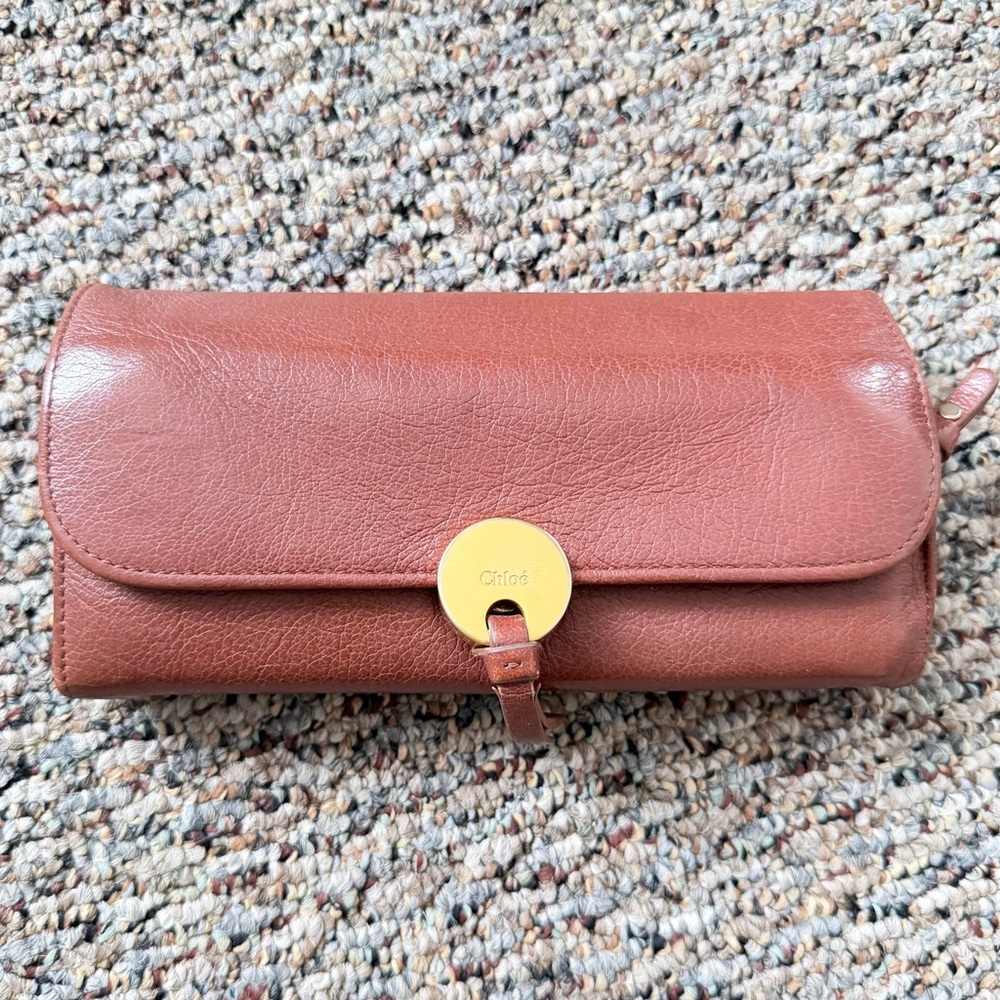 Authentic Chloe Brown Leather Clutch with authenticity card
